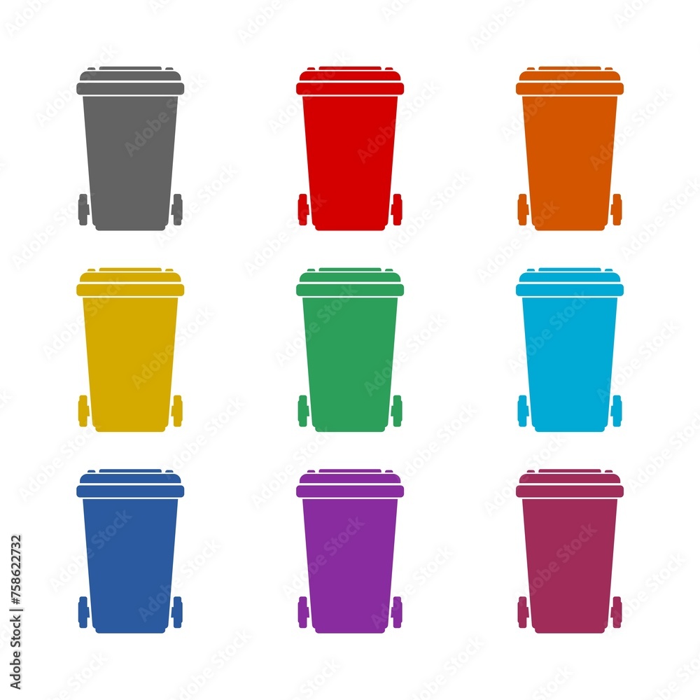 Rubbish bins for recycling icon isolated on white background. Set icons colorful Rubbish bins for recycling icon isolated on white background. Set icons colorful