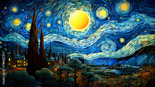 A painting of the starry night van gogh style .. © Natia