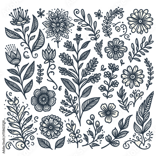 Floral design elements in doodle style © SiloArt