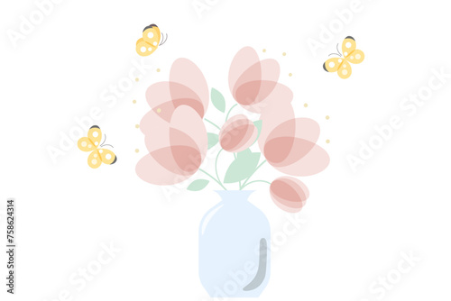 花瓶に入った花束とチョウのイラスト