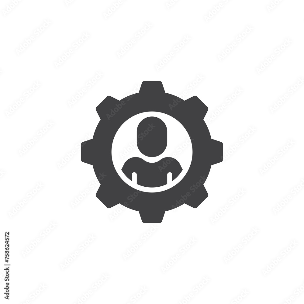 Person with gear vector icon - obrazy, fototapety, plakaty 