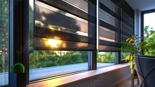 Window roller duo system day and night Morning sunlight shining through the window