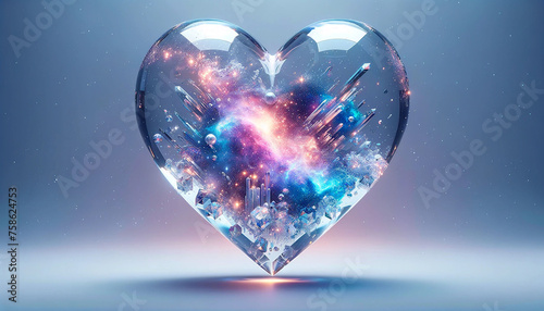  An otherworldly love, a celestial heart enveloping the strange land of the galaxy, rendered in lifelike 3D glass.