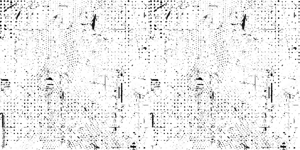 Obraz premium Destroyed crumbled plaster on aged painted brushed surface. Shabby exterior city putty. Rough grunge chipped edges of worn block. Halftone grunge background. Vector illustration.