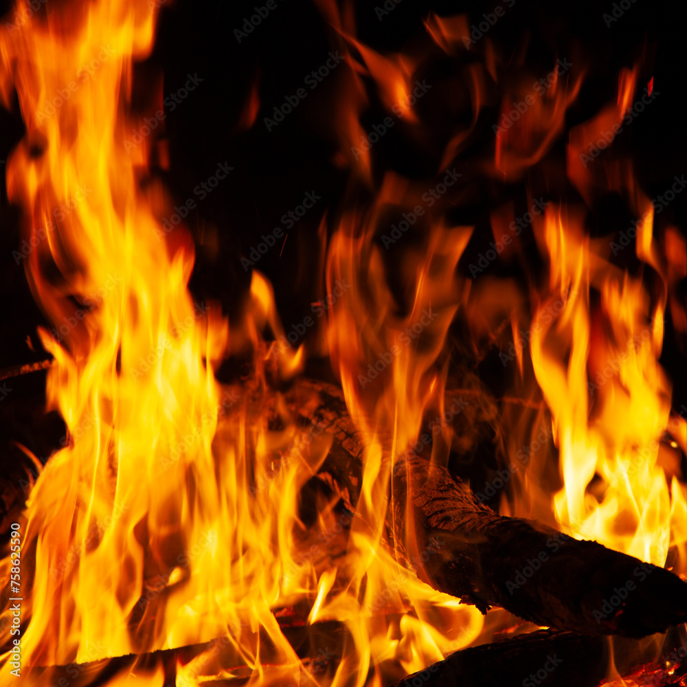 Fire, tongues of flame rise over firewood Fire, tongues of flame rise over firewood