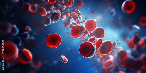 blood cells flowing through vein, Close up image of red blood cells in the blood stream, Generative AI