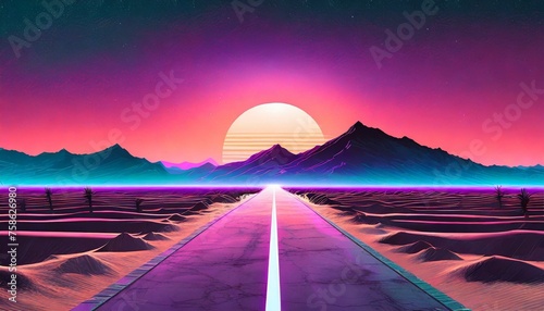 a long road in the middle of a desert with mountains in the background  concept art