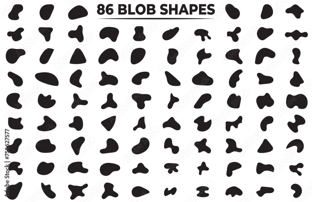 Organic blobs set icon. Random shapes cube drop