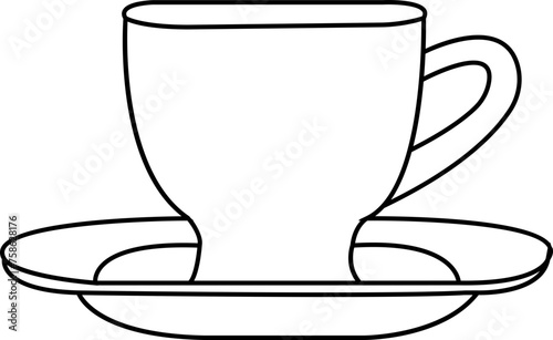Silhouette of tea couple and milk jug flat. Mug and saucer. Creamer jug for serving with tea, coffee and hot drinks. Tradition of drinking coffee with milk. Sketch, linear drawing in minimalist style