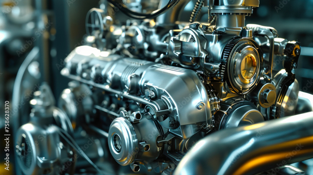 Detailed view of multiple metal pipes in the manufacturing process of a modern engine at a high-tech factory Detailed view of multiple metal pipes in the manufacturing process of a modern engine at a high-tech factory