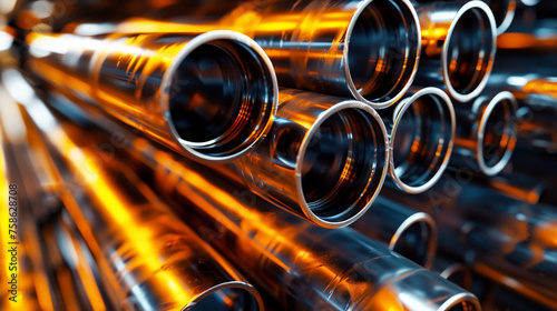 Stack of Metal Pipes on Factory Floor