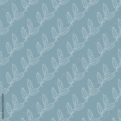 Christmas seamless pattern with holly branch