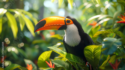 Toucan in botanical on isolated 3D background, International Bird, world Bird Day, animal's day, Generative Ai