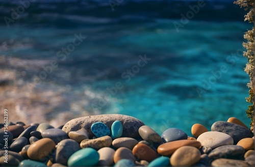 Abstract nature pebbles background, blue pebbles texture, blue stones