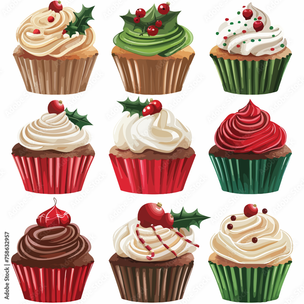 Christmas cupcakes Clipart isolated on white background