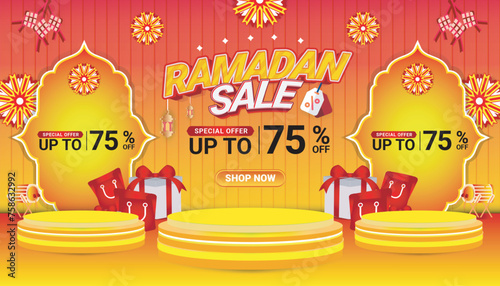 Banner Ramadan mubarak sale orange 3d text editable social media background 10