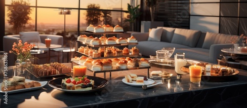 Modern interior house, appetizers with pastries