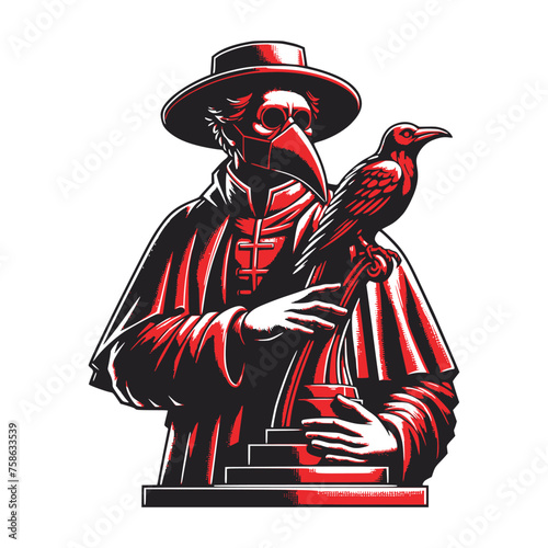 statue of doctor plague with crow wear mask vector illustration