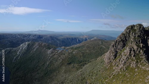 Drone view of range of hills during daytime. Aerial shot. photo