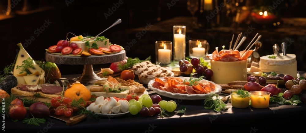 Preparing Festive Banquet with Elegant Food Presentation.