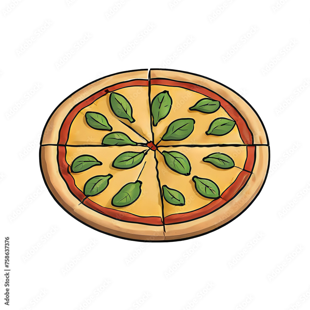 Vegetarian Pizza Hand Drawn Cartoon Style Illustration