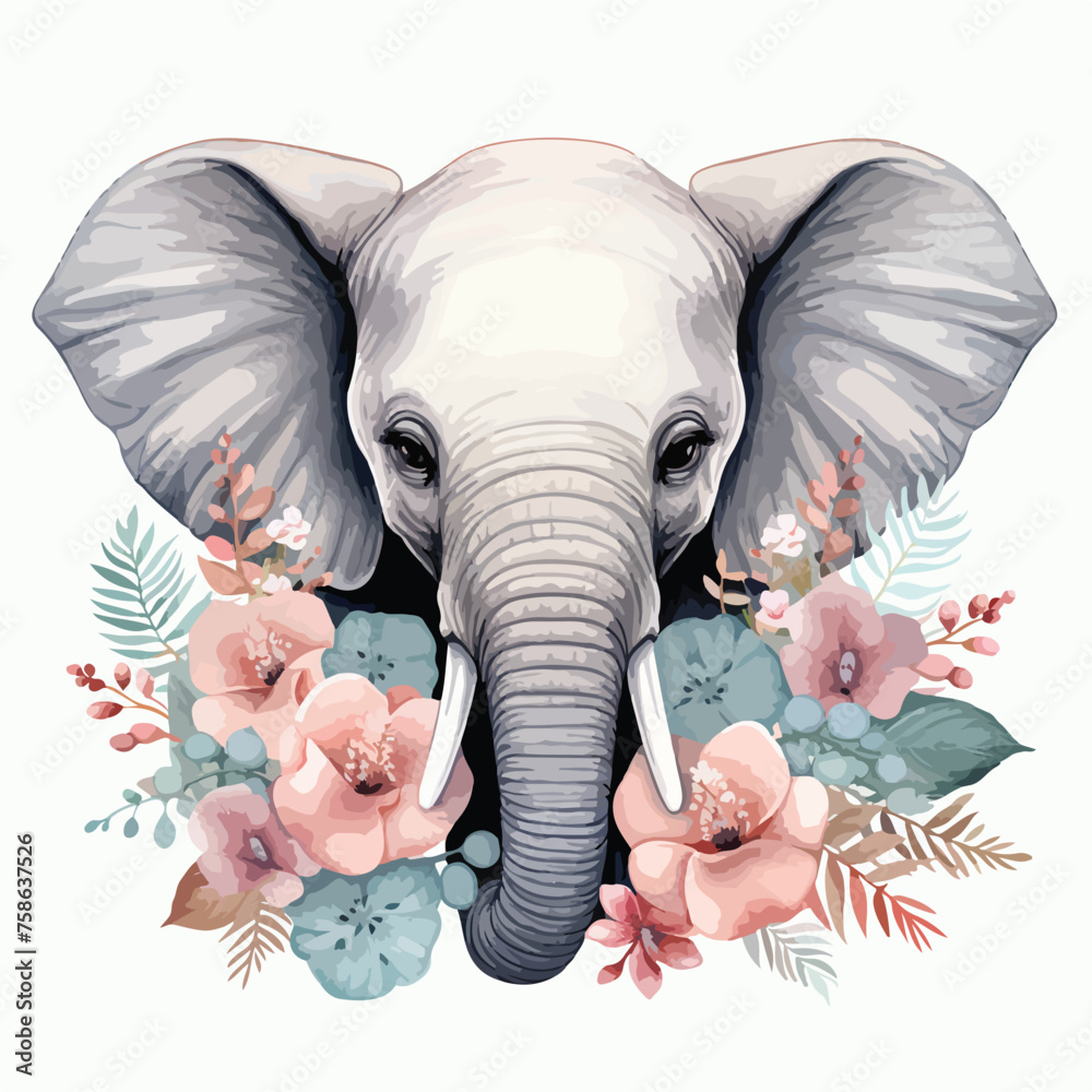 Elephant and flowers clipart Clipart isolated on white background 