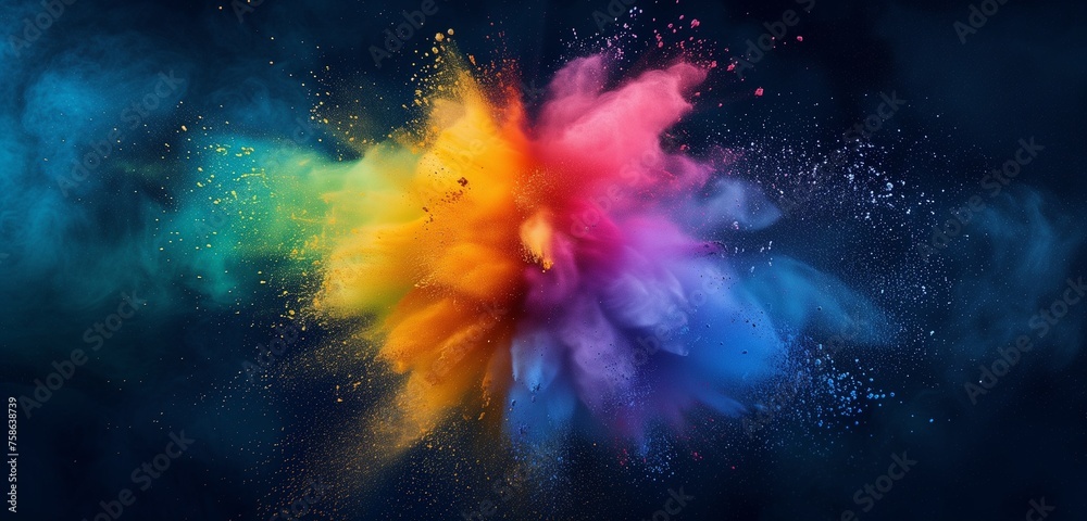 multicolor powder splash in centre, bright rainbow powder colors