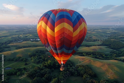 Serene Skies: Hot Air Balloon Journey Over Rolling Hills © Good AI