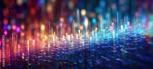 Bokeh background with abstract financial tech symbols and dynamic light streaks, blending into a mesmerizing blur.