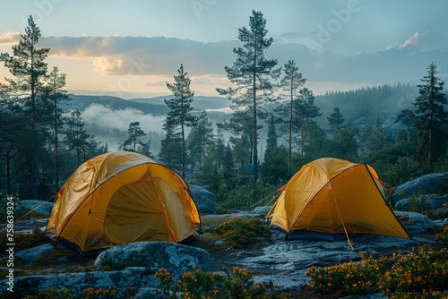 Wilderness Escape: Serene Campsite at Dusk in the Forest