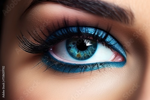Beautiful female eyes with make-up and brush - generative ai