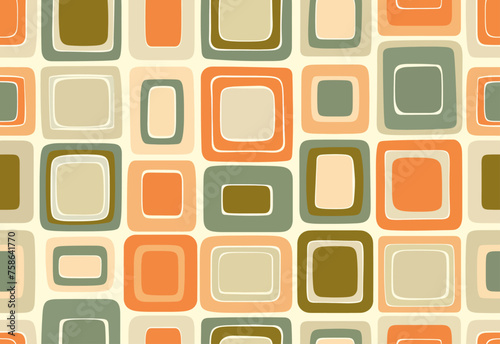 Vector pattern of large squares in light orange, beige and soft green on an isolated background, in the style of retro
