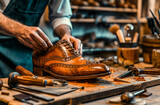 Shoemaker at Work: Crafting a Bespoke Leather Shoe in a Traditional Workshop
