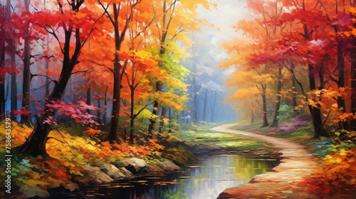 Autumns Beauty in Oils Vintage Painting of a Colorful