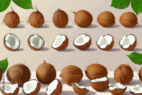 A close up of a bunch of coconuts with some of them cut open