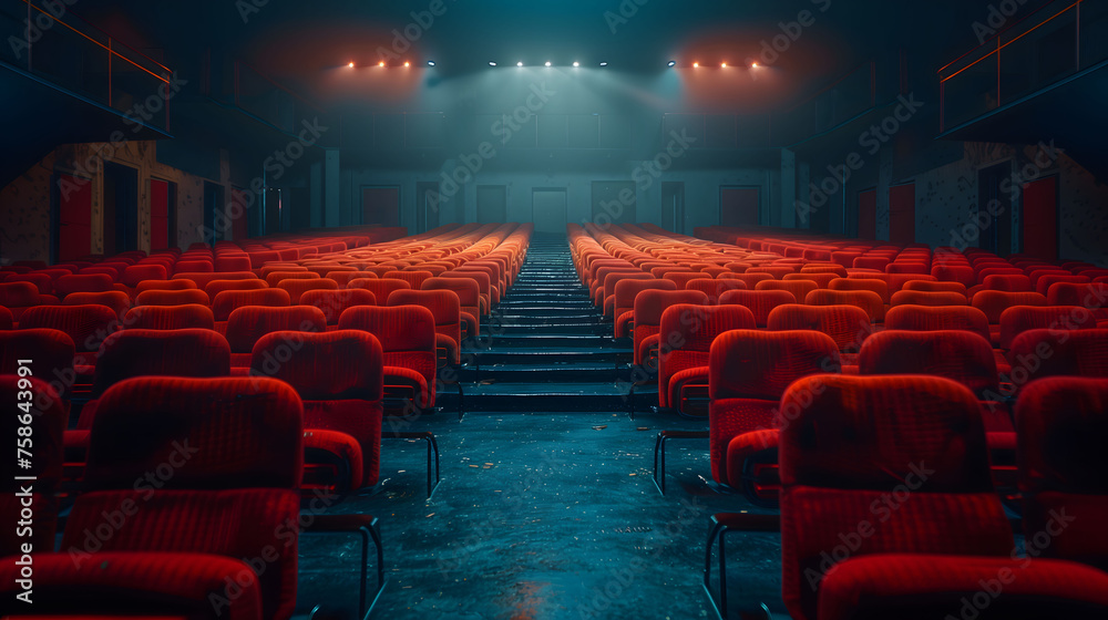 Fototapeta premium Red Theater Seats Under Dramatic Lighting
