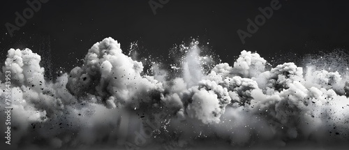 Splash explosion of grey fog, beautiful motion of colors cloud exploding on dark background. wallpaper. copy space. 
