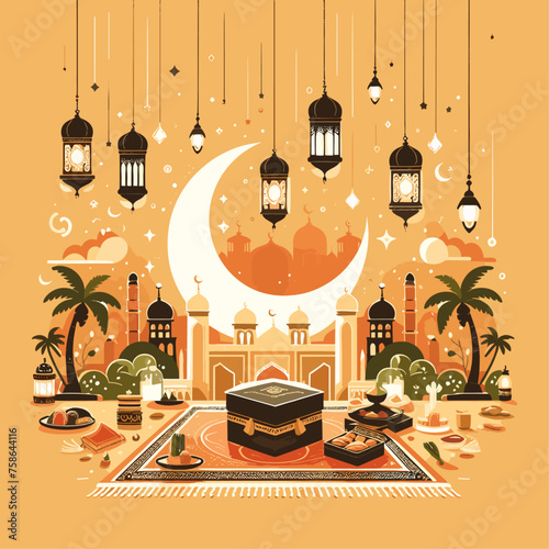 Flat ramadan kareem decorative festival card background