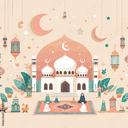 Flat ramadan kareem decorative festival card background