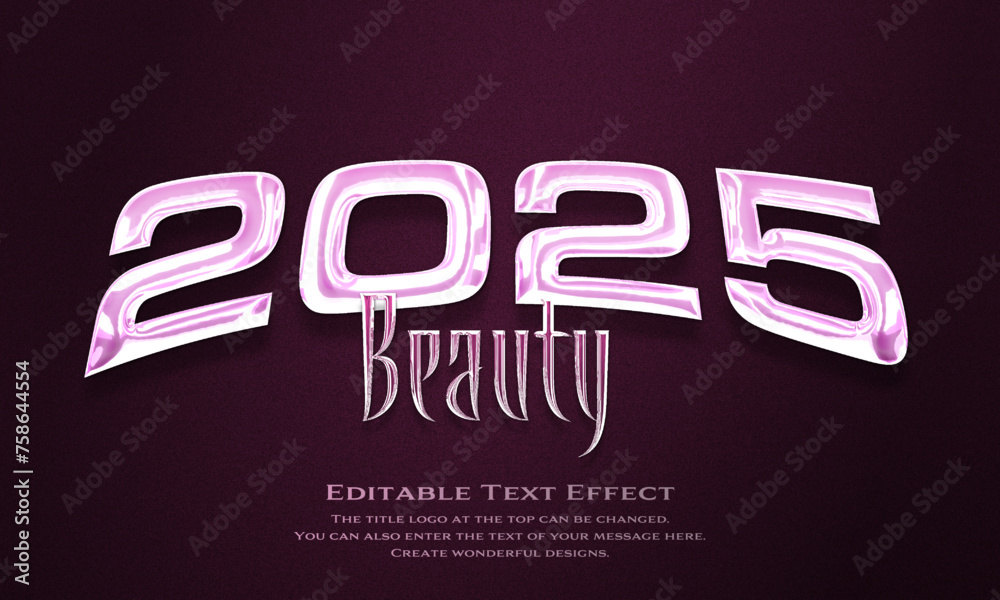 ”Beauty 2025” Editable title logo text style effect in pink glitter
