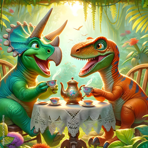 Happy dinosaur teaparty