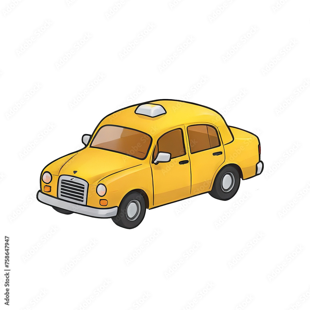 Yellow Cab Hand Drawn Cartoon Style Illustration