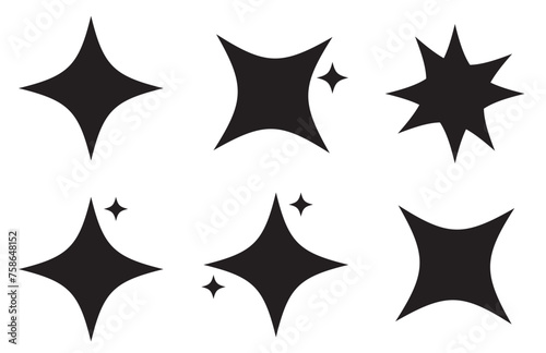 Black stars icon set. Stars collection. Star icon collection. Different star shapes. Sparkle star icon set. Vector graphic