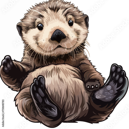 Cute otter sitting on a white background. Vector illustration.