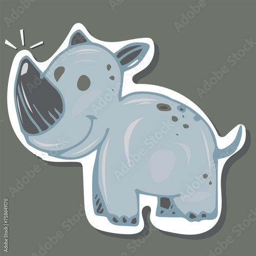 cute rino cartoon sticker minimal