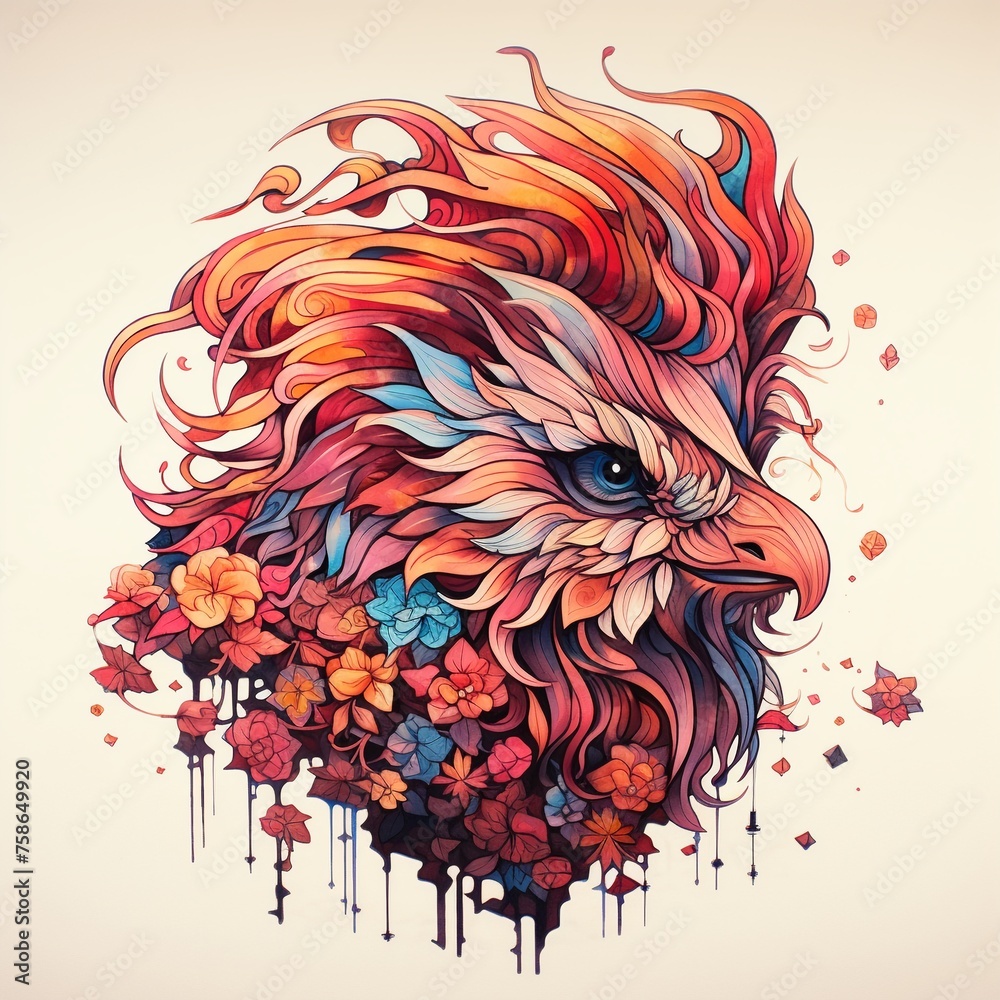 Griffin,light watercolor, spring, wild flower, wild animal Griffin,light watercolor, spring, wild flower, wild animal