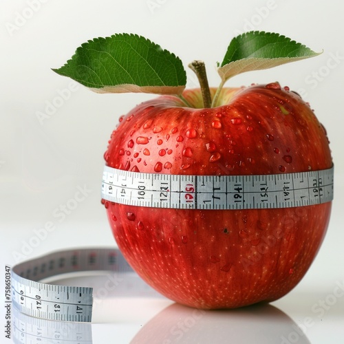 Ein roter Apfel, um den ein Maßband gewickelt ist, an red apple with a tape measure wrapped around it, photo