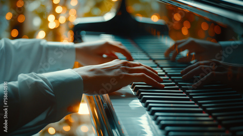 Human hands playing the piano.