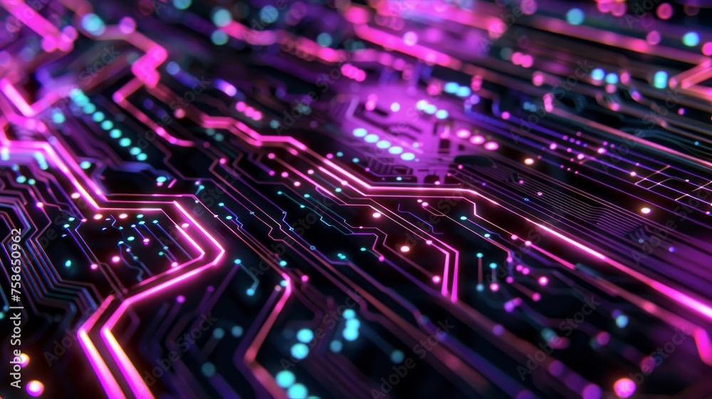 Obraz premium close up view of futuristic circuit board abstract background