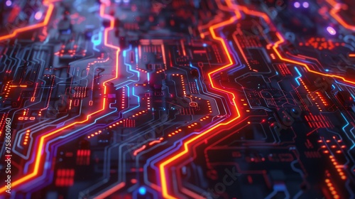 close up view of futuristic circuit board abstract background